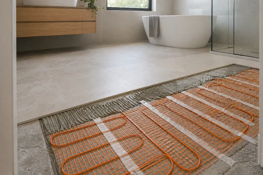 underfloor heatings bathroom white dakom tiling auckland