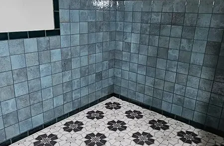 bathroom tiling project done for a movie set